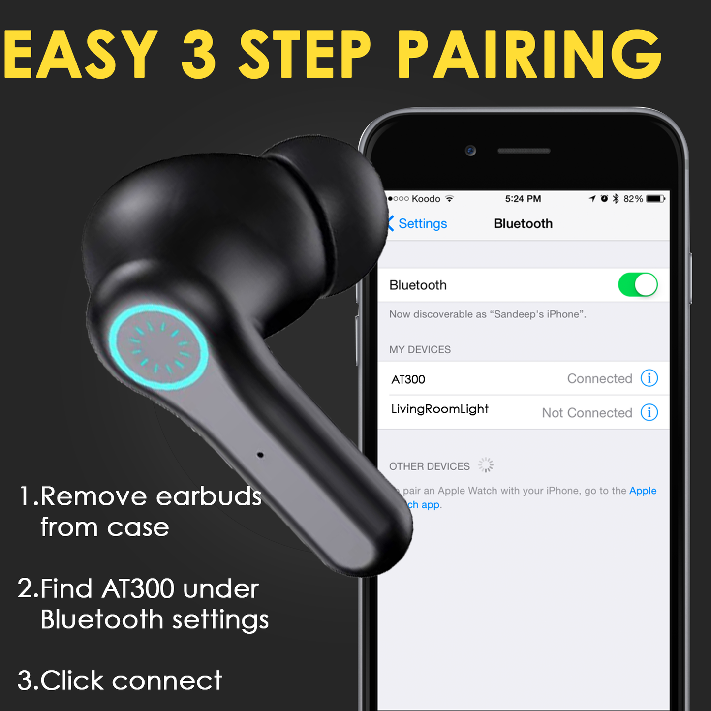 AZPEN NVEE Pro Upgraded True Wireless Earbuds, Waterproof, Ergonomic Stay in Design, Rich Sound and Heavy Bass, with Easy Pairing